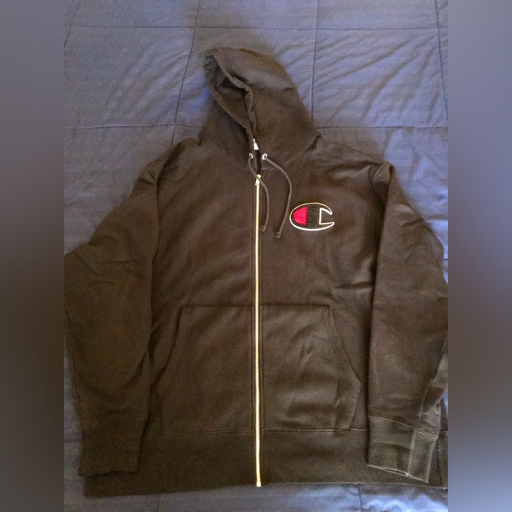 Black Champion zipper hoodie with logo